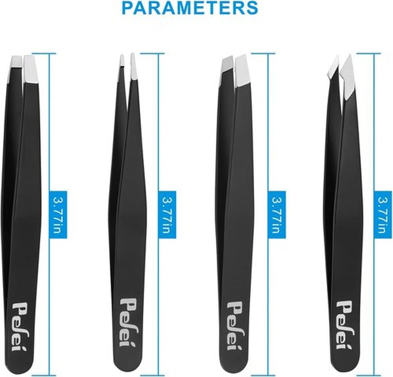 Pefei Tweezers Set - Professional Stainless Steel Eyebrow Tweezers for Precision Hair Removal - Black