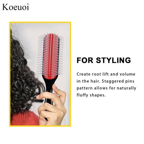 Classic Styling Curly Hair Brush - 9 Row Black Detangling Brush for Wet or Dry Hair | Perfect for Men & Women