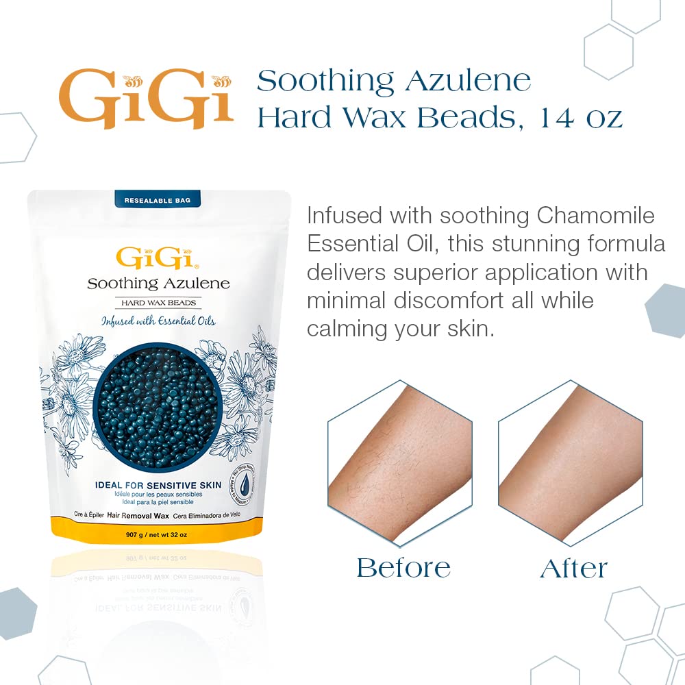 GiGi Azulene Hard Wax Beads for Hair Removal, Sensitive Skin, 32 oz