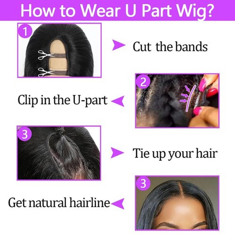 Fuduete 18 Inch Kinky Straight U Part Human Hair Wig With Drawstring for Black Women 220% Density Glueless Yaki Straight U Part Human Hair Wigs No Sew in No Glue Natural Color