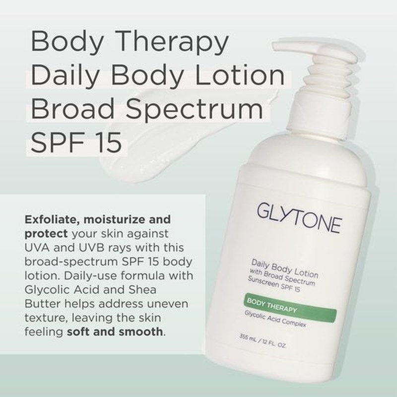 Glytone Daily Body Lotion with SPF 15 - Broad Spectrum Sunscreen Moisturizer for Sensitive Skin - 12 oz