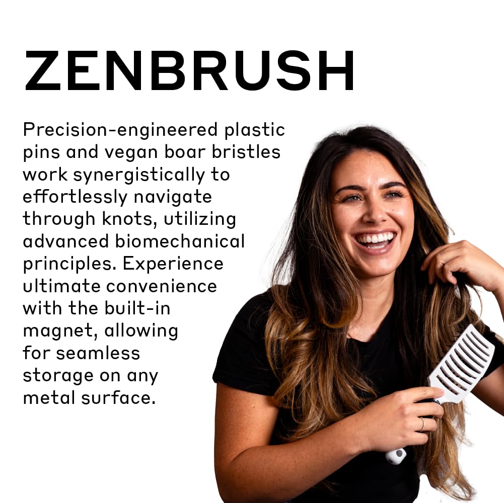 ZENAGEN Zen Brush (White) | Gently Detangles Hair, Reduces Breakage, Enhances Scalp Stimulation, Lightweight Ergonomic Design, All Hair Types 1 ea