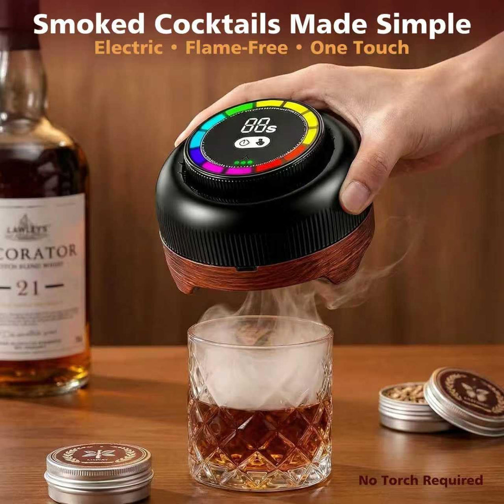 Electric Whiskey Smoker Kit with Adjustable 60-Second Smoke Control – Flame-Free & No Butane Needed, Rechargeable Cocktail Smoker for Old Fashioned, Includes 6 Wood Chip Flavors, Bourbon Gift for Men