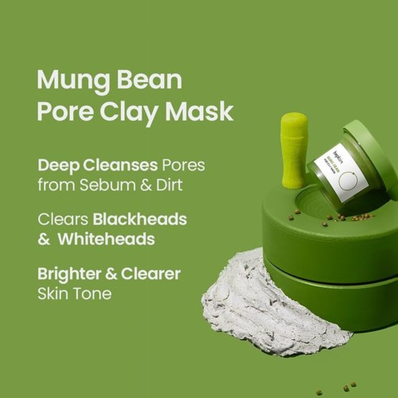 beplain Mung Bean Pore Clay mask (4.05 fl oz, 120ml) | Wash off mask for Blackhead & Whitehead care | Cleanse and visibly tighten pores | Collab with Youtuber LeoJ | Korean Clay Mask | k-beauty