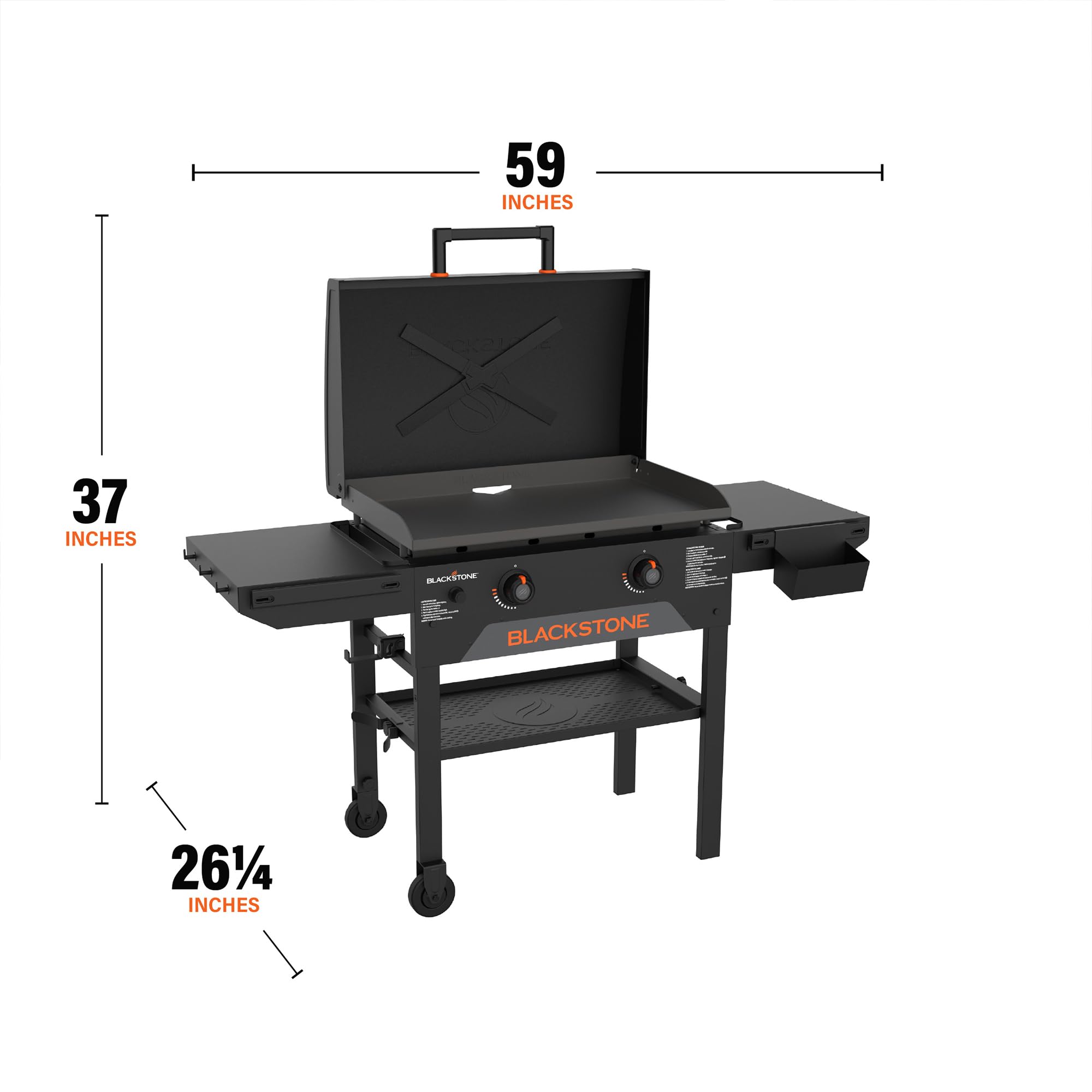 Blackstone Original 28" Griddle, Outdoor Cooking Station with Built-In Hood, Black - Includes Extendable Side Shelves and Caster Wheels