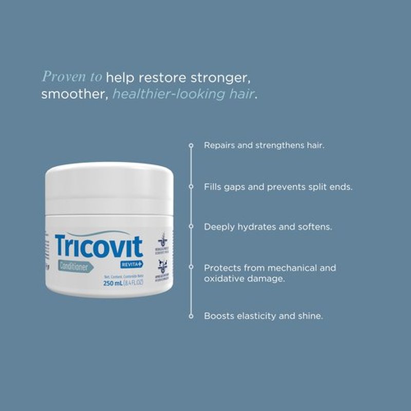 Tricovit Revita+ Hair Conditioner - Moisturizing Hair Care Treatment with Keratin Protein Amino Acids & Pantothenic Acid to Strengthen, Repair, and Add Shine to Strands (8.45 fl oz)