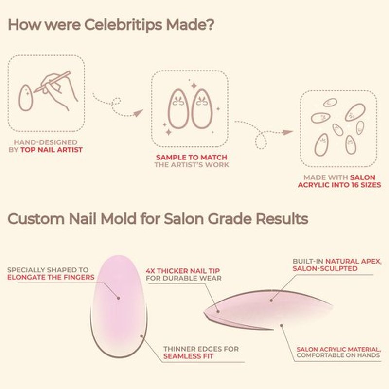 Celebritips Press-Ons | Golden Water Fairy, Short Almond Nails with Peachy Pink Cat-eye and Sea Stars, Reusable Summer Nails | 16 sizes - 32 Nails Kit with Super-hold Nail Glue and Sticky Tabs