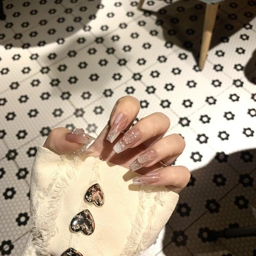 JIEADJIE Press On Nails (100% Handmade),Short-Medium T,Handmade Painted Nail Art by Nail Technician,Daily Version (pink camellia, Medium)