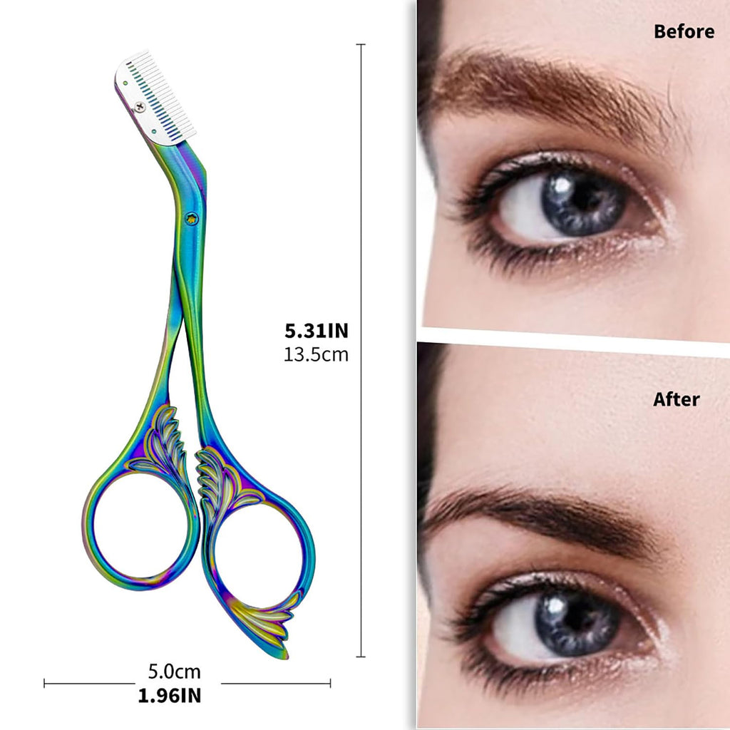 DINNAT Eyebrow Trimmer Scissor With Comb, Eyebrow Trimmers, Professional Precision Eyebrow Trimmer, Eyebrow Trimmer Scissors with Combs, A Must-have Makeup Tool (Color Titanium)