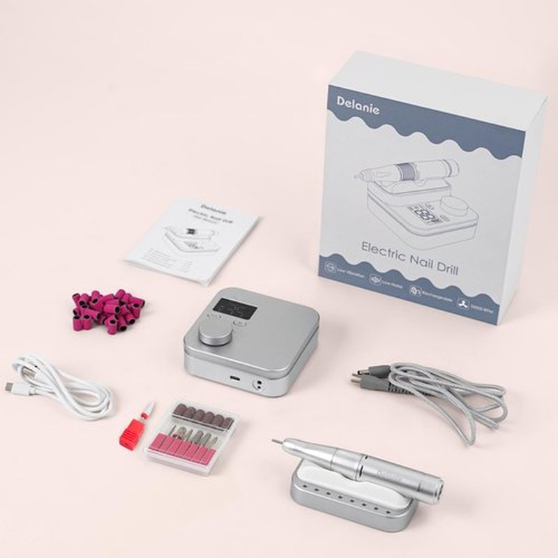 Delanie Electric Nail Drill Machine 35000 RPM, E File for Nails Professional with Magnetic Handpiece Holder, Rechargeable Electric Nail File with 7 bits & 36 Sanding Bands for Manicure Pedicure