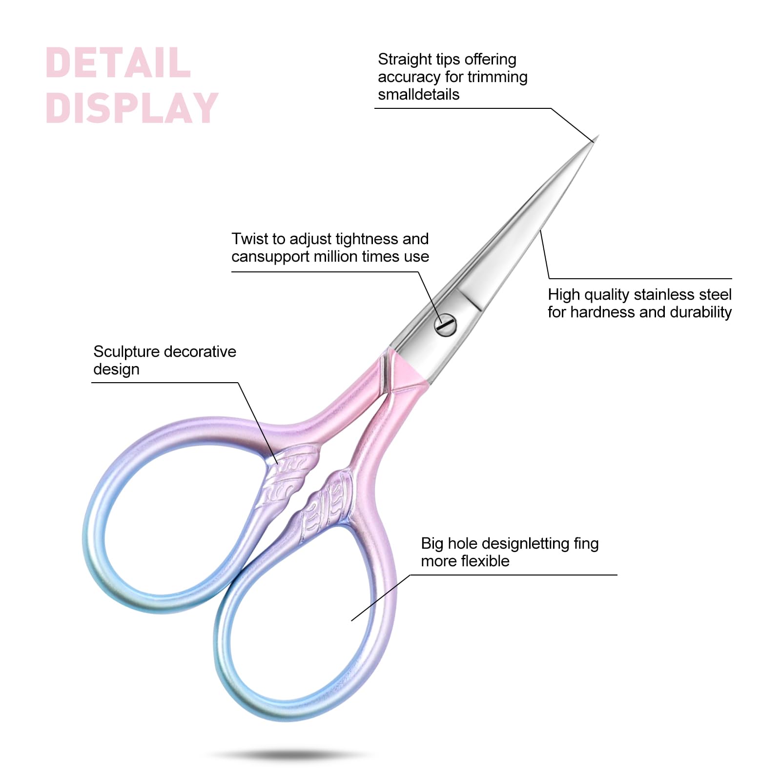 LOBODT Small Precision Scissors, 3.5inch Stainless Steel Multi-Purpose Vintage Beauty Grooming Kit for Facial Hair, Eyebrow, Eyelash, Beard, Nose, Moustache Trimming with PU Sheath
