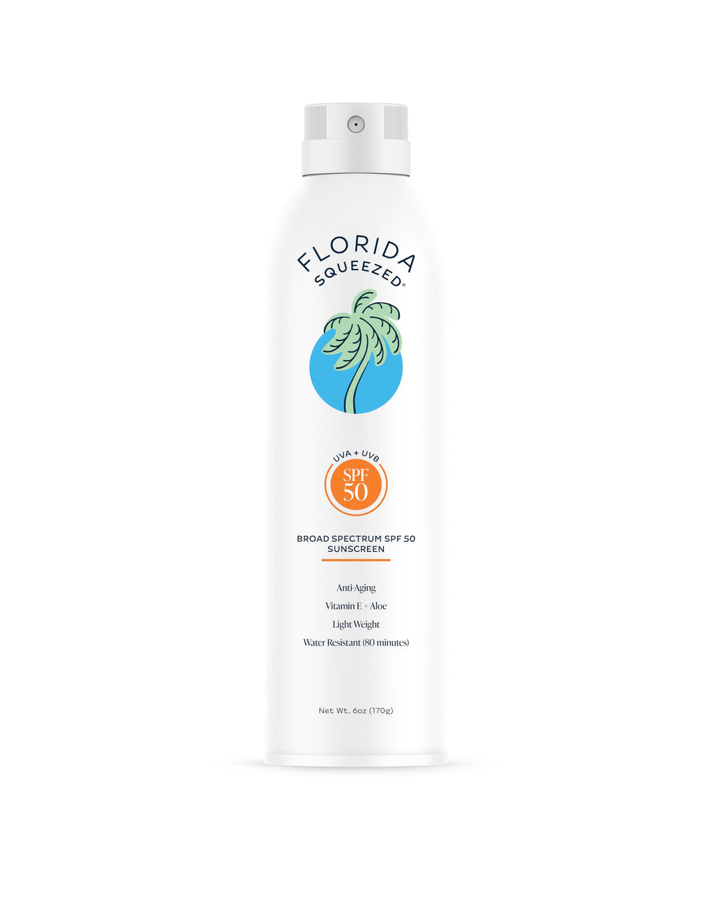 Florida Squeezed SPF 50 Sunscreen Spray, Non-Aerosol Continuous Spray with Vitamin E, Broad Spectrum UVA/UVB Protection, Lightweight Feel, Water Resistant, Free from Parabens & Phthalates