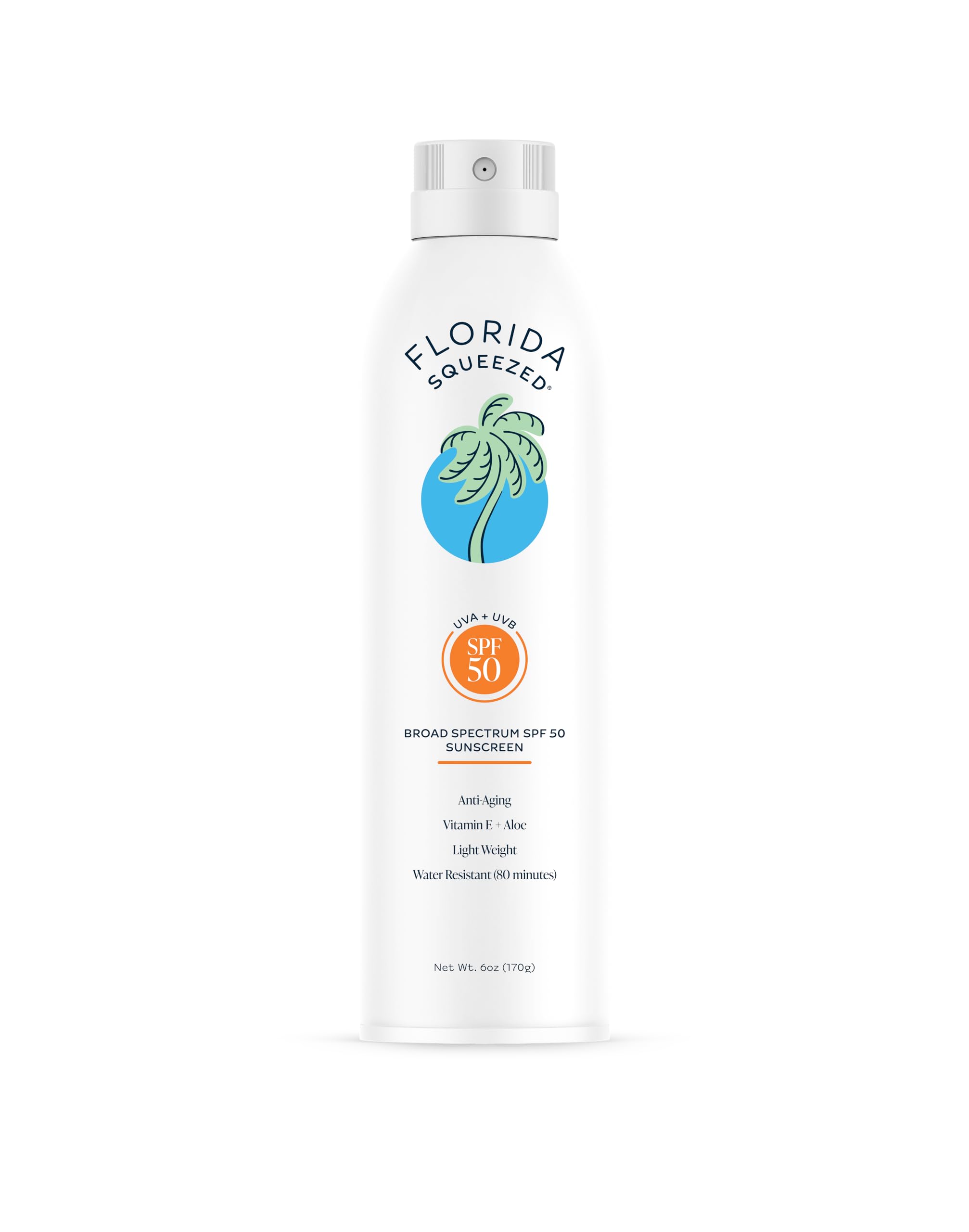 Florida Squeezed SPF 50 Sunscreen Spray, Non-Aerosol Continuous Spray with Vitamin E, Broad Spectrum UVA/UVB Protection, Lightweight Feel, Water Resistant, Free from Parabens & Phthalates