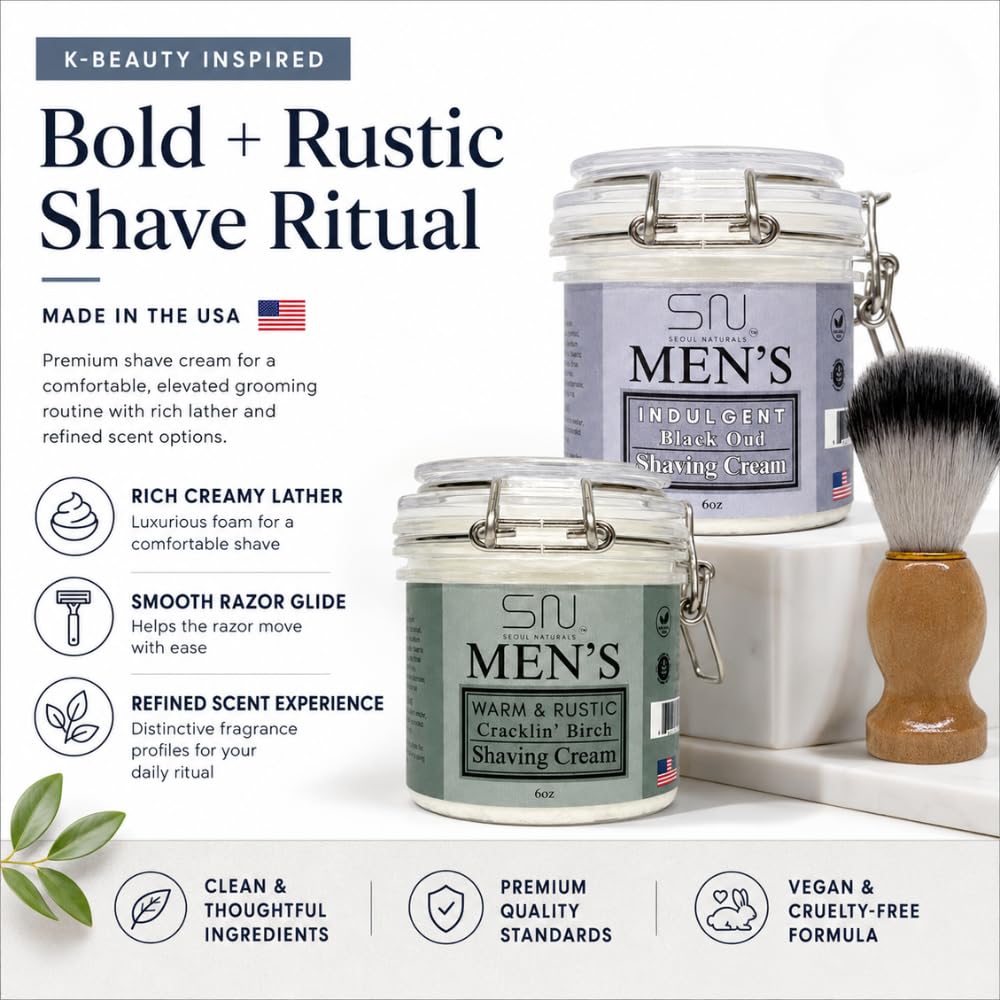 Seoul Naturals Warm and Rustic Cracklin' Birch Shaving Cream, k beauty, 6 oz