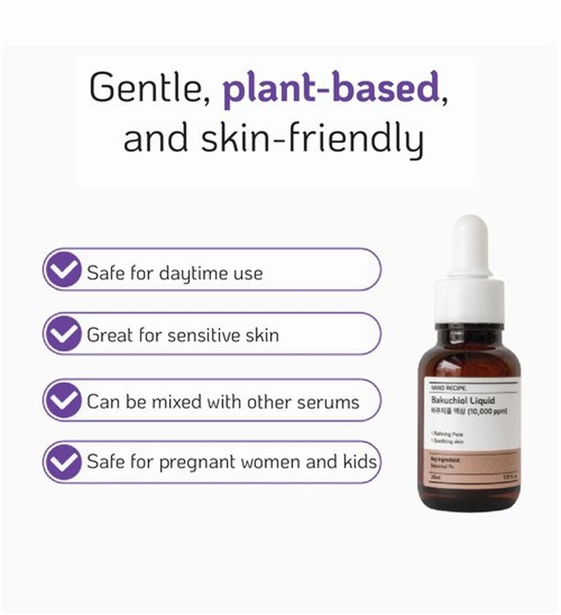 Korean Bakuchiol Concentrate Mix 2 Drops In Any Step of Your Skin Care Routine Retinol Alternative Non GMO Vegan Certificate Safe Natural Botanical Antioxidant Cold Pressed 10000ppm 30ml