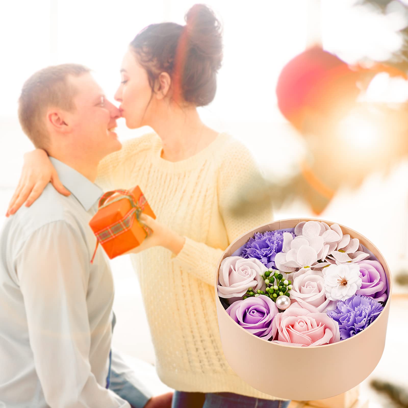 Rose Soap Petals Gift Set - Floral Scented Bath Soap with Essential Oils in Decorative Flower Box, Valentine Soap & Flower Soap for Women, Perfect for Valentine's Day, Christmas & Home Decor (Purple)
