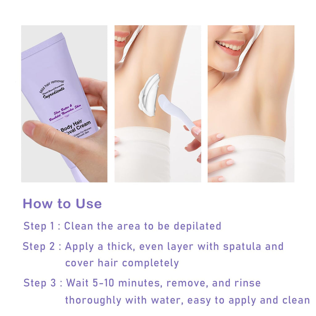 Body Hair Removal Cream with Spatula - Painless & Gentle Depilatory Cream