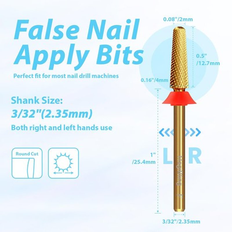 Small Cone Tapered Nail Drill Bit, 3/32’’ Tungsten Carbide Bit for False Nail/Press-On Nails Application, Soft/Hard Gel Removal Cuticle Trimming, Two-Way Rotation, Manicure Pedicure Tools, Fine