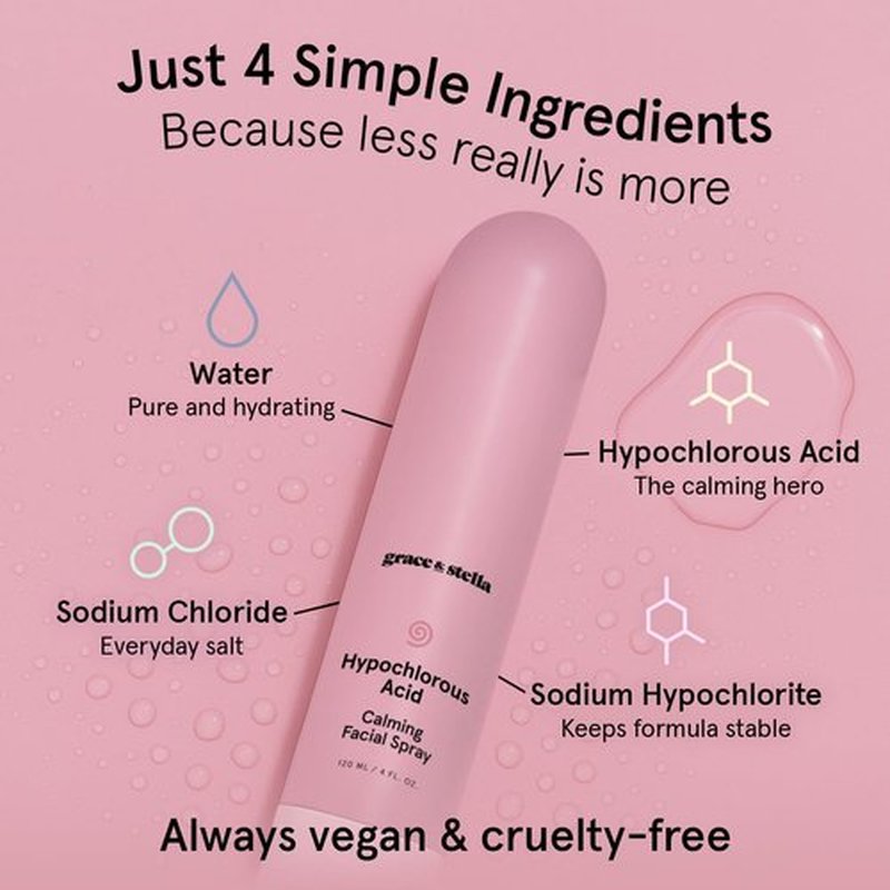 grace & stella Hypochlorous Acid Spray for Face - Body Acne Spray - Gentle Face Mist to Calm Redness & Flare-Ups Back Acne - Soothing Facial Mist for Sensitive Skin - Travel Size (60 ml/2 fl oz)