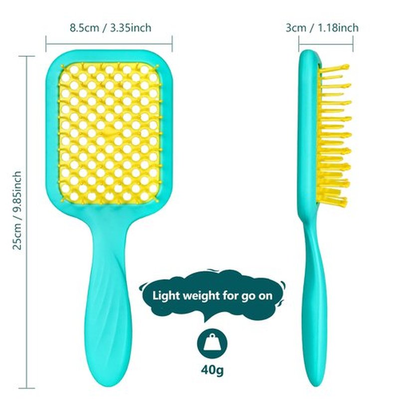 SHINLEA Curly Hair Detangling Brush with Soft Wave Bristles, Women Hairbrush for Thick Hair, Swimming, and Beach, Yellow Blue