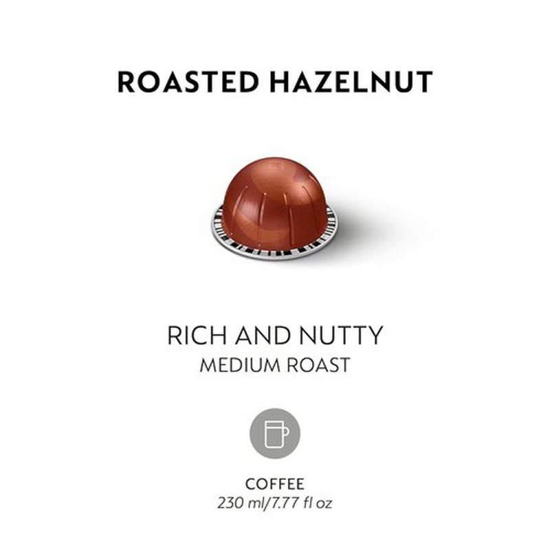 Nespresso Vertuo Roasted Hazelnut Coffee Capsules - Medium Roast, 30 Count Pods | Brews 7.8oz