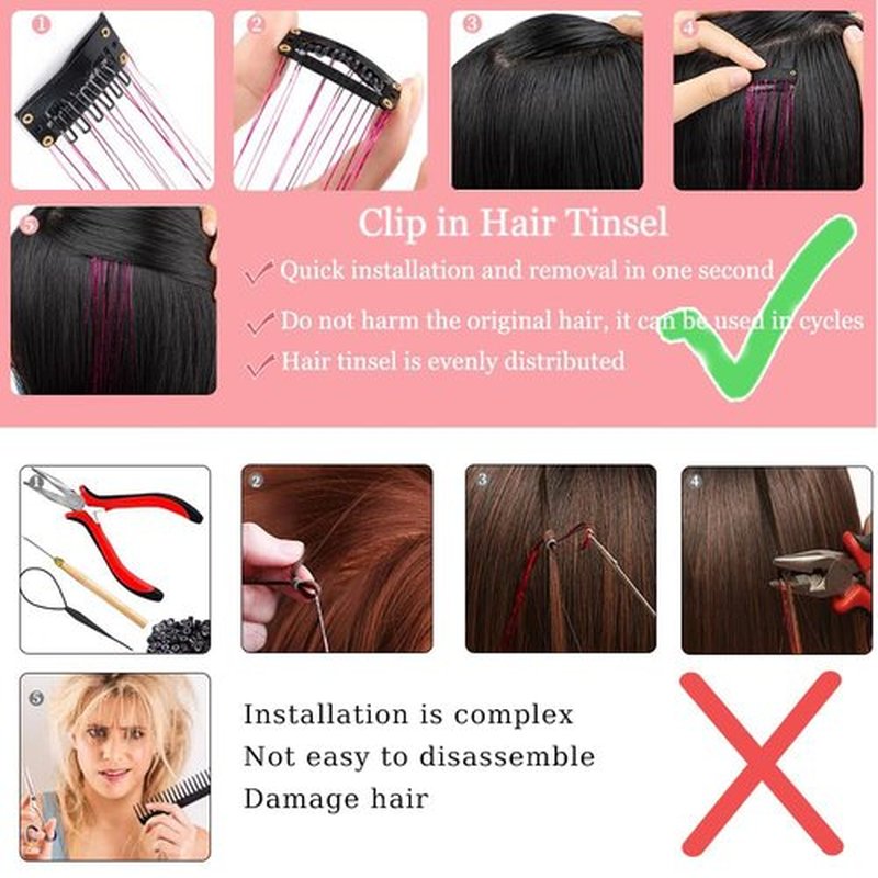 Sky Blue Fairy Hair Tinsel Kit Pack of 12 Pcs Clip in Hair Tinsel Kit 20 Inch Glitter Blue Tinsel Hair Extensions Festival Gift Tinsel Fairy Hair Extension Party Dazzle Hair (12Pcs,Sky Blue#)