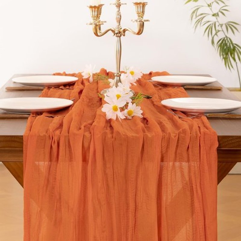 Socomi 10-Piece Orange Cheesecloth Table Runner - 120 Inch Boho Rustic Decor for Weddings & Events