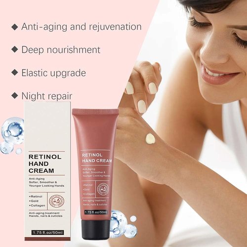 Retinol Hand Cream Anti Aging, Enriched With Collagen, It is Specially Formulated for Aging, Dry, And Chapped Hands (50G Anti Aging Hand Cream, Nourishing and Protecting Skin, Nails, And Cuticles)