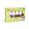 MISS NELLA SAFARI COLLECTION Glitter Nail Polish for kids, set of 4 glitter varnishes: pink, red, purple & blue, Peel- Off varnish for toddlers