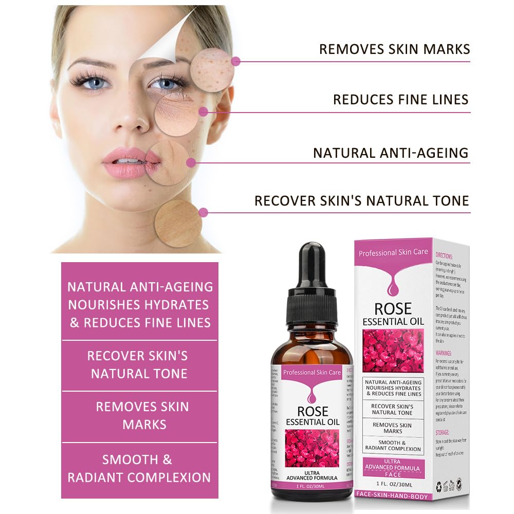 Rose Face Oil, Anti Ageing & Anti Wrinkle Serum, 1 oz (30ml)