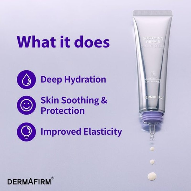 Dermafirm Soothing Repair Toning Cream - Korean Skin Care Moisturizer Face Cream w/Niacinamide, Bakuchiol, Glutathione & 8x Hyaluronic Acid - Vegan Glowing Skin Firming Cream (1.69 fl oz)