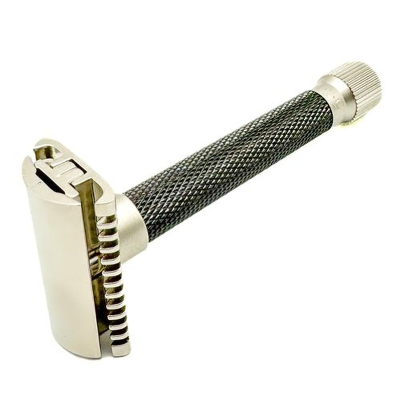 Parker Double Edge Safety Razor - Adjustable Shave from Mild to Aggressive | 5 Blades Included - Graphite Gray