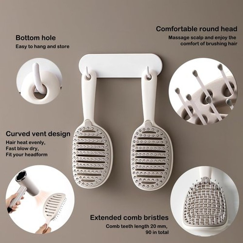 Self Cleaning Hair Brush, Easy Clean Detangling Brush, Curved Vented Detangler Brush for Faster Blow Drying for Women Men Kids, Wet & Dry Hair (White)