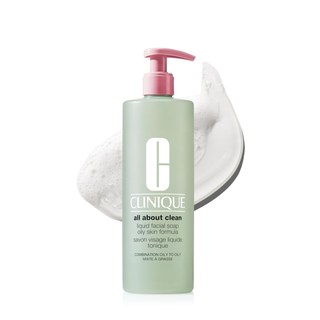 Clinique All About Clean Liquid Facial Soap | Gentle Face Cleanser For Oily Skin | Type 3 & 4 Face Wash | Step 1 in 3-Step Skin Care Routine, 13.5 Fl Oz