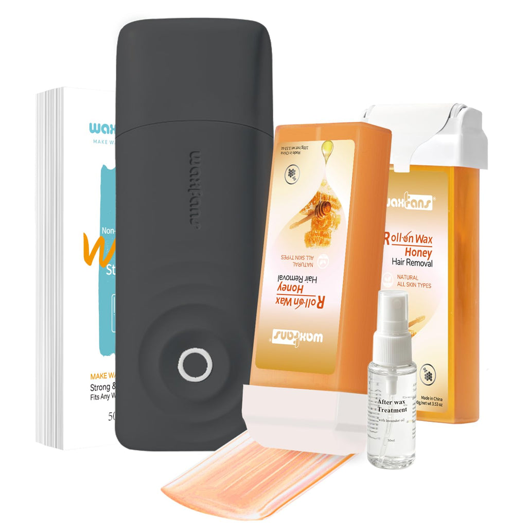 Waxing Kit for Women & Men, Waxfans Honey Roll On Wax Kit for Hair Removal at Home, with 1 Wax Cartridge & 50 waxing Strips, Lasts 4-6 Weeks, All Skin Types.