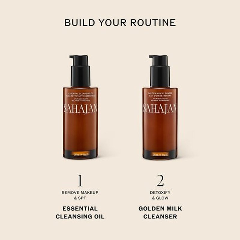 Sahajan Essential Cleansing Oil with Vitamin C + Squalane | Ayurvedic Gentle Clean Facial Cleansing Oil | All Skin Types, Sensitive Eyes | Remove Waterproof Makeup, SPF, Pollution | 4 oz