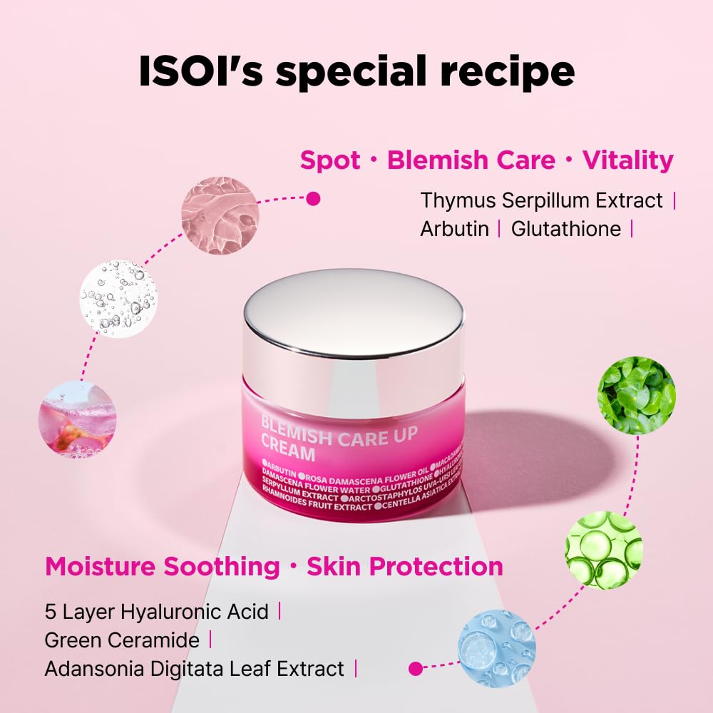 ISOI Blemish Care Up Cream 55ml (1.86 fl.oz) | Blemish Dark Spot Removal & Acne Scar Care with Bulgarian Rose Oil, 5 Layer Hyaluronic Acid | Korean Skin Care