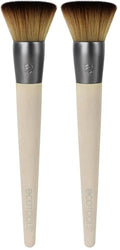EcoTools Buffing Brush Set | Soft Custom Cut Bristles & Recycled Aluminum Ferrules - Ideal for Cream or Powder Foundation (Pack of 2)