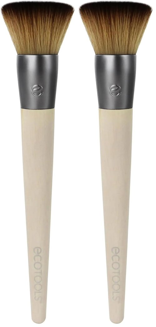 EcoTools Buffing Brush Set | Soft Custom Cut Bristles & Recycled Aluminum Ferrules - Ideal for Cream or Powder Foundation (Pack of 2)