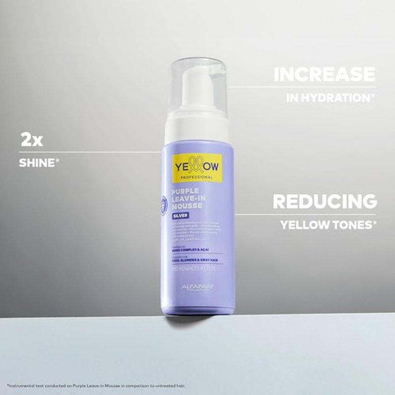 Alfaparf Milano Yellow Professional Silver - Leave-In Mousse for Cool Blonde & Gray Hair - Anti-Yellow Formula (5.41 fl oz / 160 ml)