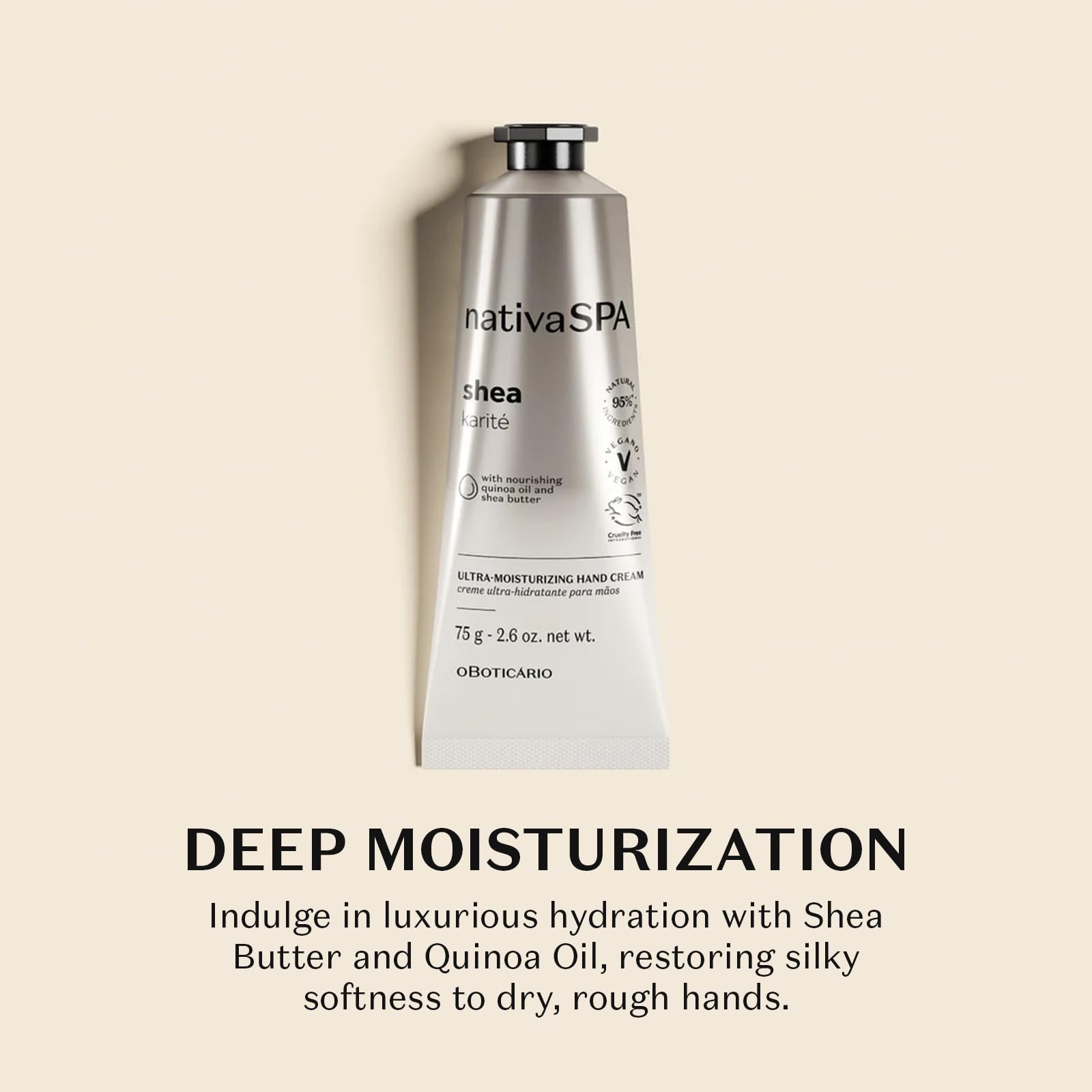 Nativa SPA by O Boticário, Shea Ultra-Moisturizing Hand Cream, Deeply Nourishing Formula with Shea Butter & Quinoa Oil, 2.6 Ounce