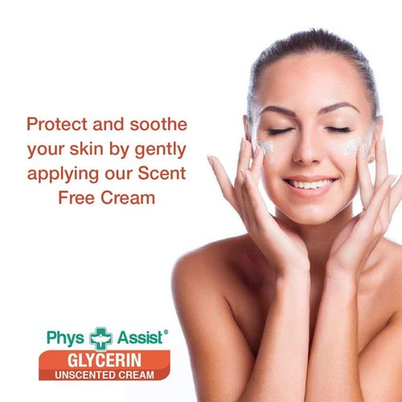 PhysAssist Oncology Glycerin Unscented Moisturizer Cream for Dry Stressed Skin. Designed for those with Fragrance Intolerances after Radiation and Chemo Treatments. 4 Oz jar.