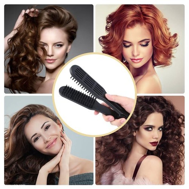 Double Brush Comb,Hair Straightening Brush Double Sided Hair Straightening Comb Heat Resistant Hair Straightening Brush With Handle for All Hair Types(black)