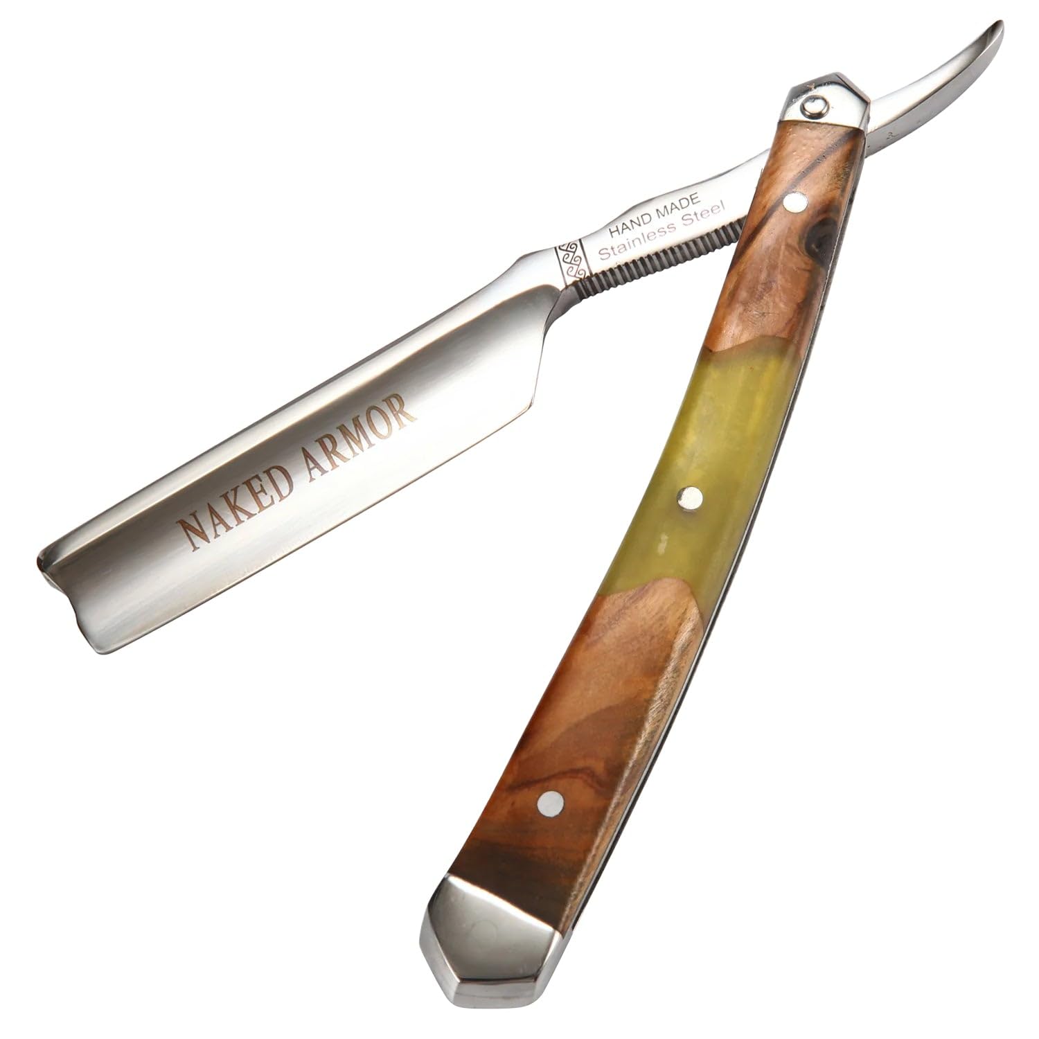 Naked Armor Professional Straight Razor for Men - Shave Ready 7/8" Japanese Stainless Steel Barber Razor - Griflet Straight Edge Razor with Sandalwood Handle, Leather Travel Case & Gift Box