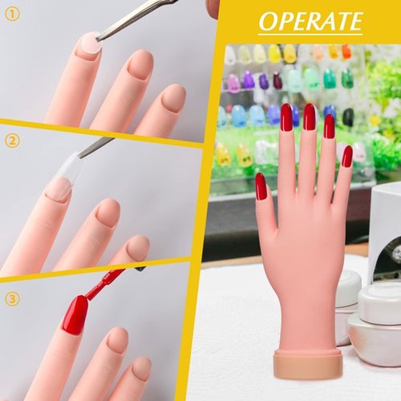 krofaue 2 Pack Right Hands Practice Nail Tips Art Trainer Training Hand Tool Flexible Bendable Movable Fake Mannequin Manicure Tool