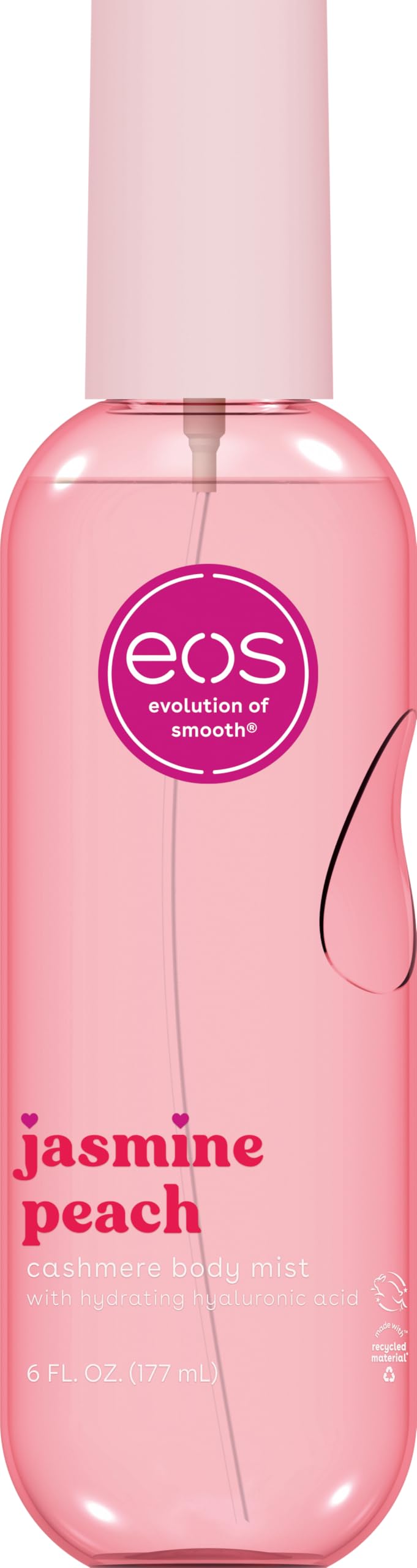 eos Cashmere Body Mist, Jasmine Peach, Body Spray for Women, Hair Mist, Floral Perfume, Moisturizing, Hyaluronic Acid, Glycerin, Vegan, Cruelty-free, 6 fl oz