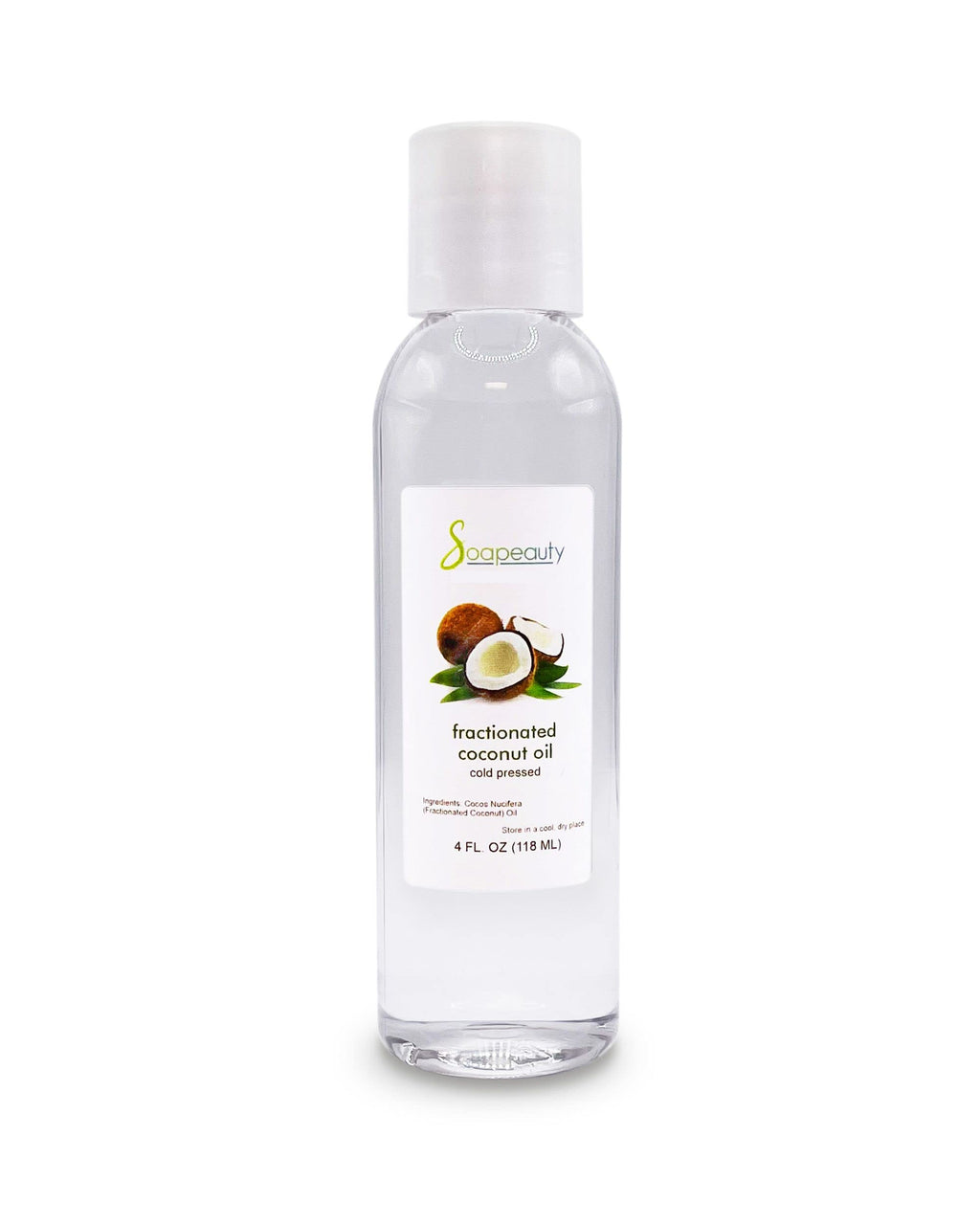 Soapeauty FRACTIONATED COCONUT OIL Cold Pressed Refined | 100% Natural Available in Bulk | Carrier for Essential Oils, Face, Skin, Hair Moisturizer, Soap Making | 4 fl oz
