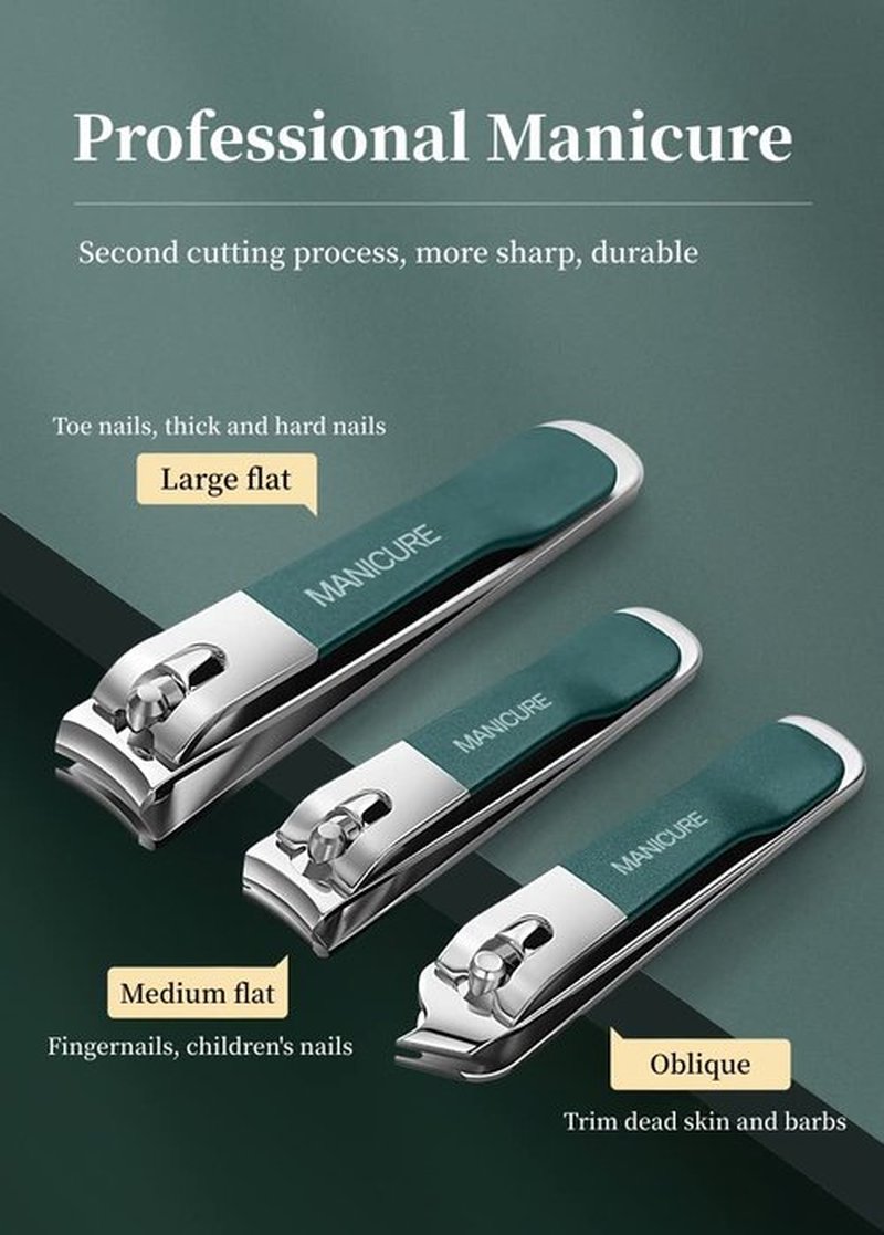 NEMIBAD 4 Pcs Manicure Set Stainless Steel Nail Clippers, Beauty Tool Portable Set Professional Grooming Kits, Travel Nail Kit for Men and Women (Green)