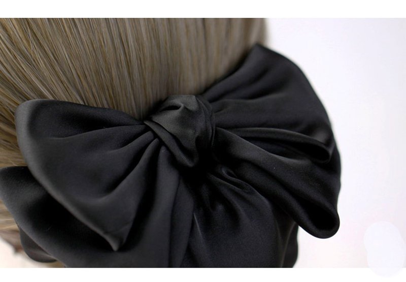 Women's Professional Ribbon Hair Clip with Black or Navy Chignon Cover, Barrette Net Bow-knot Decor