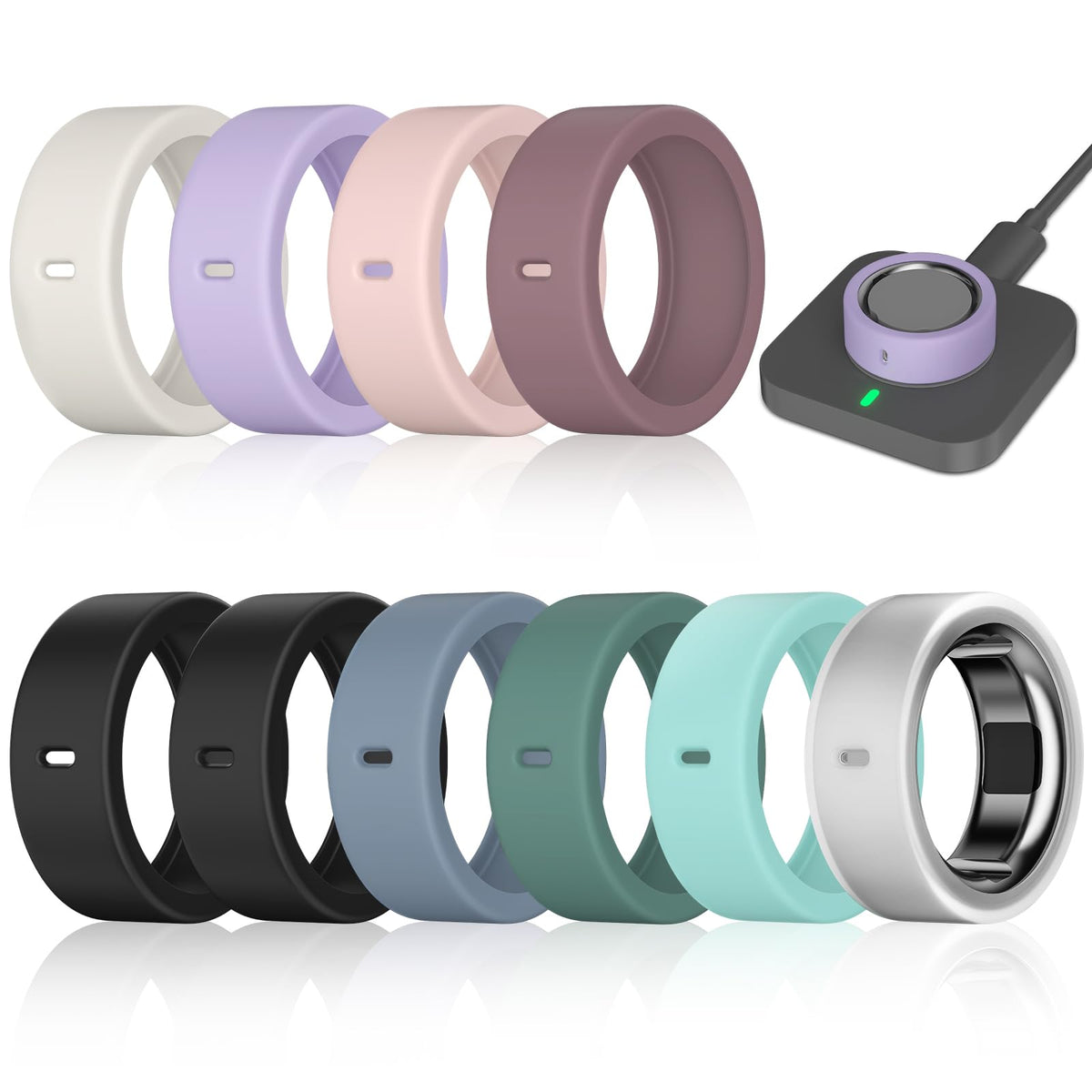 10 Pack Ring Cover Compatible with Oura Ring Gen 4/4 Ceramic, Oura Ring Gen 3 Horizon/Heritage, Support Charging with Cover on, Anti-Scratch Elastic Silicone Ring Protector for Men Women Working Out